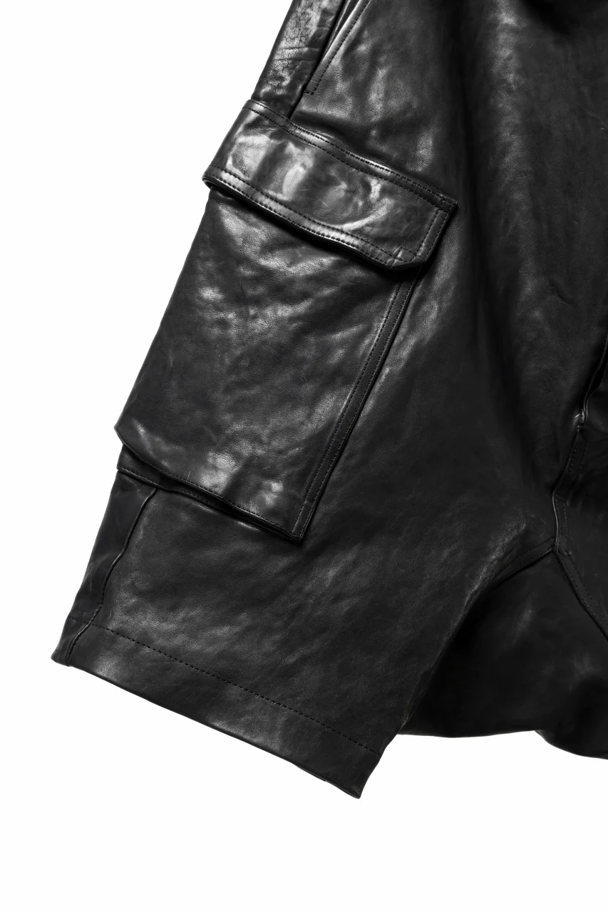 ISAMU KATAYAMA BACKLASH MARYAM LEATHER SARROUEL SHORTS / GARMENT DYED - ITALY KIP (BLACK) - Image 10