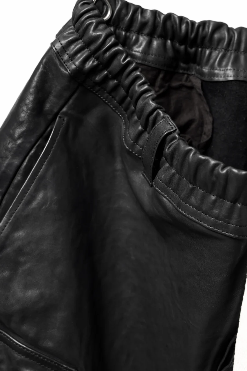 ISAMU KATAYAMA BACKLASH MARYAM LEATHER SARROUEL SHORTS / GARMENT DYED - ITALY KIP (BLACK) - Image 11
