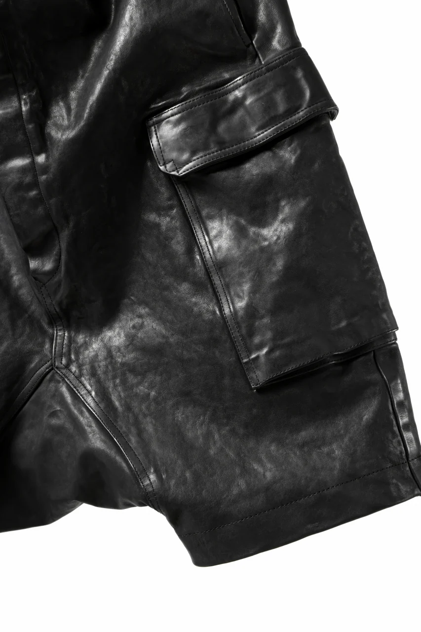 ISAMU KATAYAMA BACKLASH MARYAM LEATHER SARROUEL SHORTS / GARMENT DYED - ITALY KIP (BLACK) - Image 12
