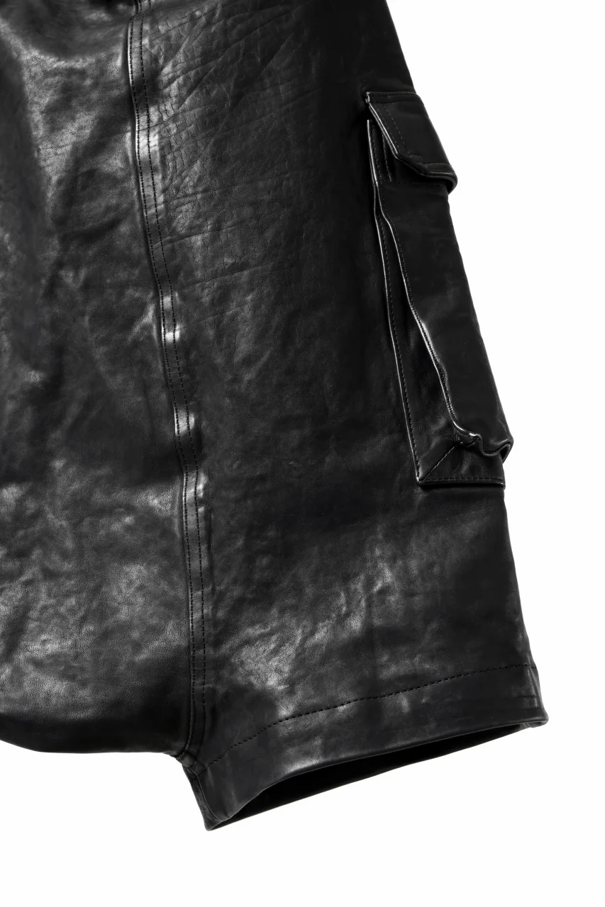 ISAMU KATAYAMA BACKLASH MARYAM LEATHER SARROUEL SHORTS / GARMENT DYED - ITALY KIP (BLACK) - Image 14