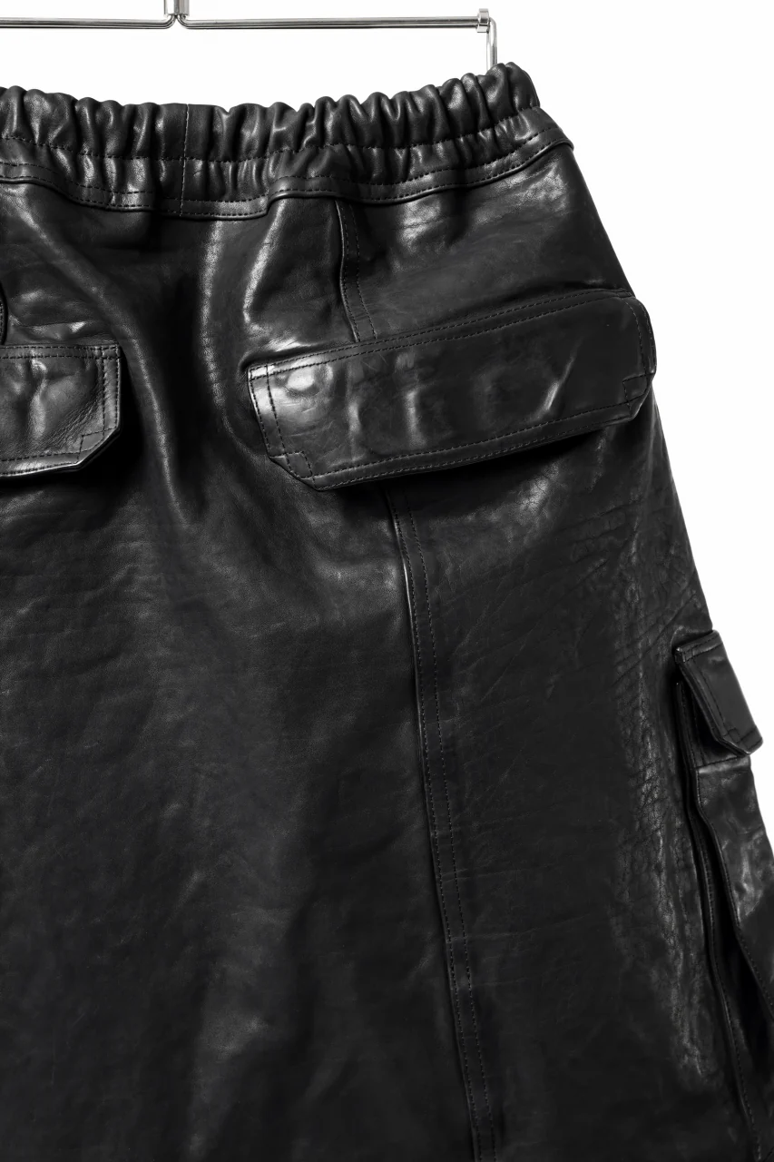 ISAMU KATAYAMA BACKLASH MARYAM LEATHER SARROUEL SHORTS / GARMENT DYED - ITALY KIP (BLACK) - Image 15