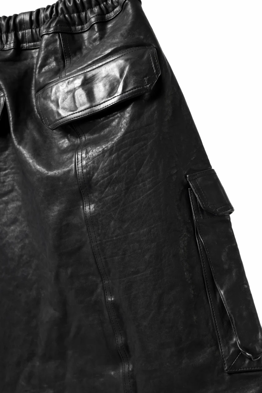 ISAMU KATAYAMA BACKLASH MARYAM LEATHER SARROUEL SHORTS / GARMENT DYED - ITALY KIP (BLACK) - Image 16