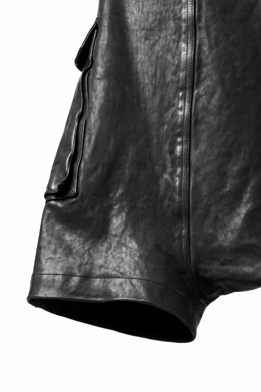 ISAMU KATAYAMA BACKLASH MARYAM LEATHER SARROUEL SHORTS / GARMENT DYED - ITALY KIP (BLACK) - Image 17