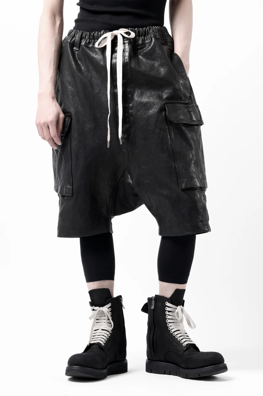ISAMU KATAYAMA BACKLASH MARYAM LEATHER SARROUEL SHORTS / GARMENT DYED - ITALY KIP (BLACK) - Image 2