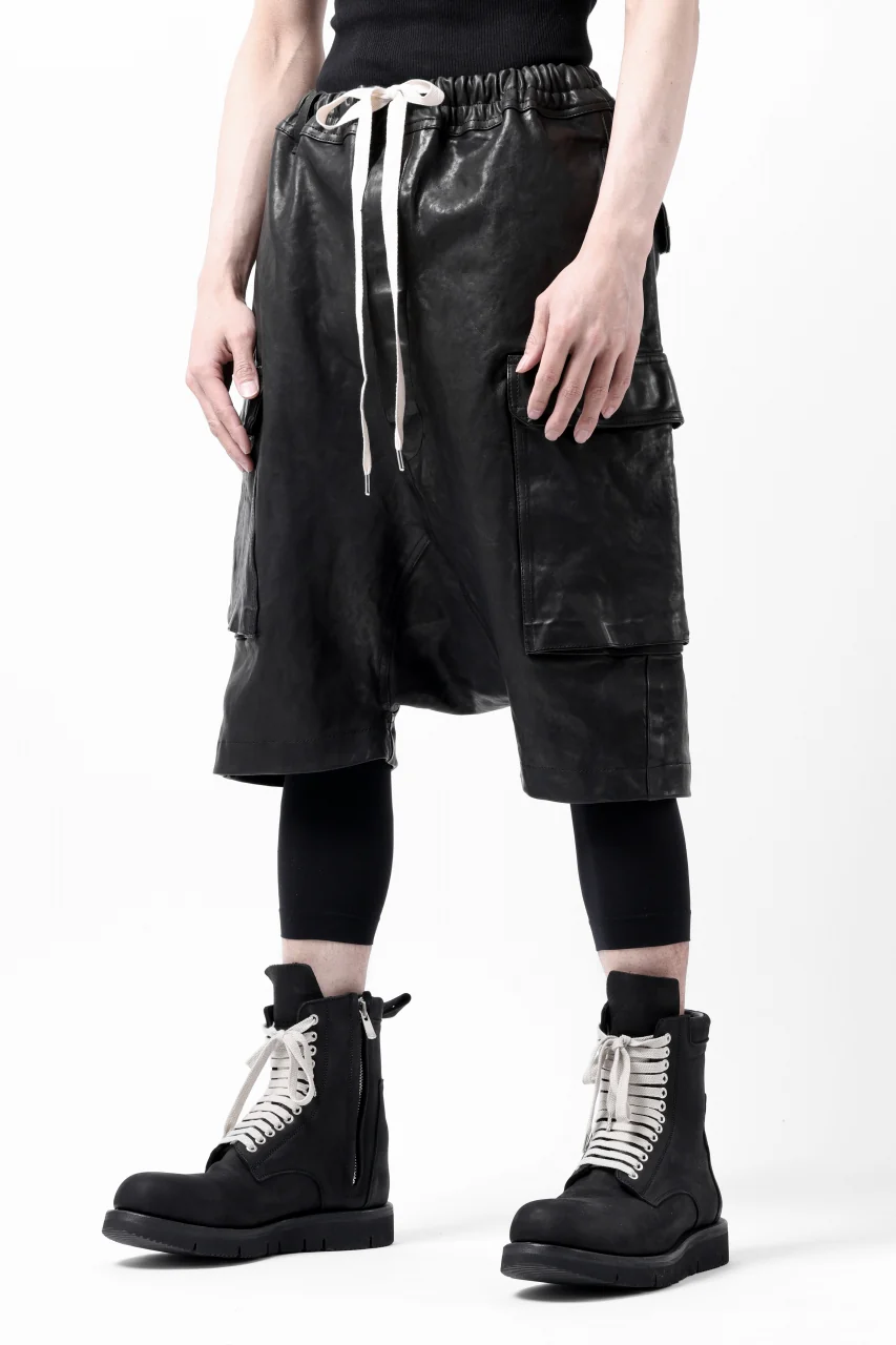 ISAMU KATAYAMA BACKLASH MARYAM LEATHER SARROUEL SHORTS / GARMENT DYED - ITALY KIP (BLACK) - Image 20