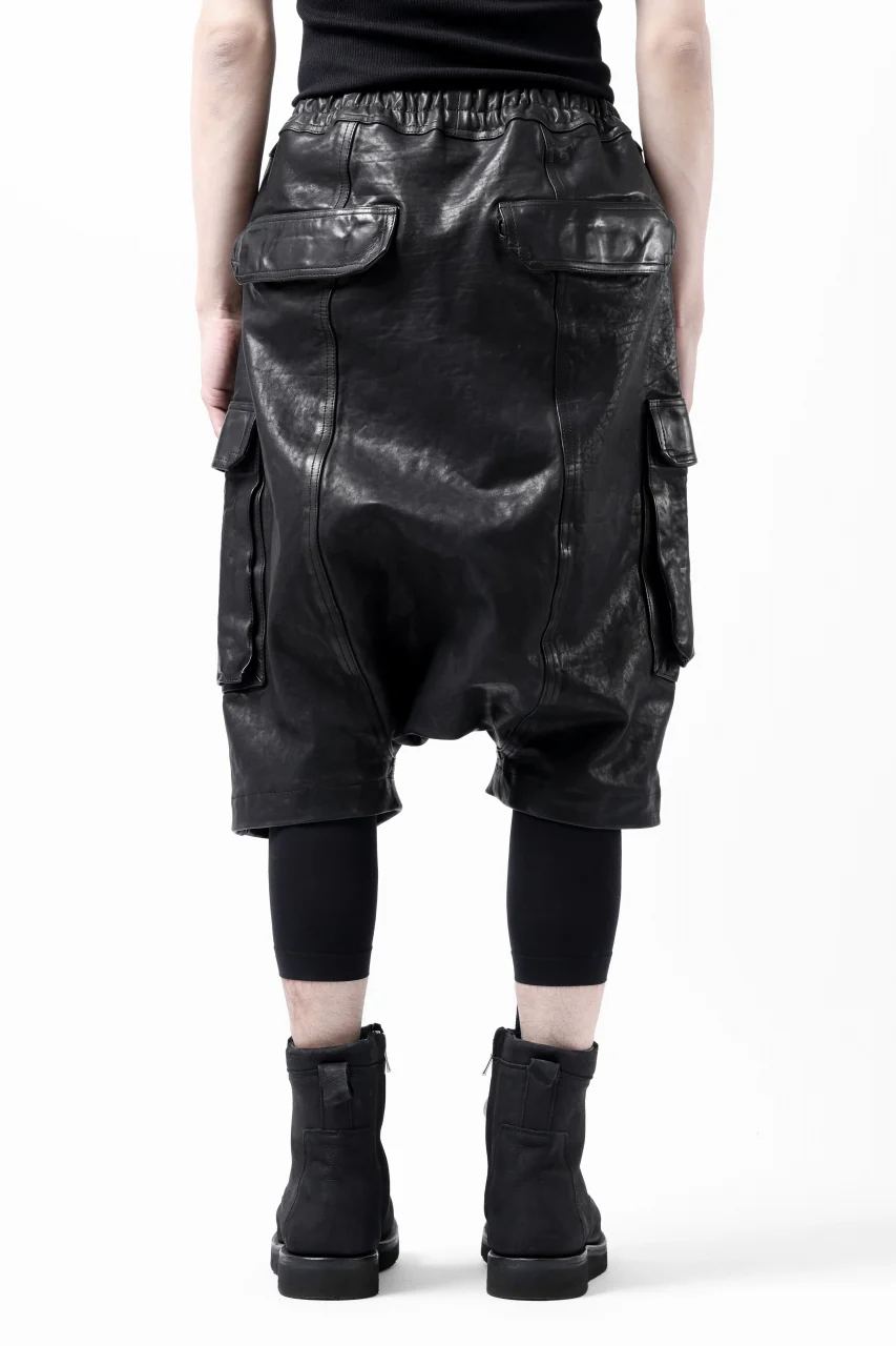 ISAMU KATAYAMA BACKLASH MARYAM LEATHER SARROUEL SHORTS / GARMENT DYED - ITALY KIP (BLACK) - Image 21
