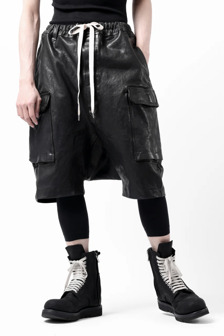 ISAMU KATAYAMA BACKLASH MARYAM LEATHER SARROUEL SHORTS / GARMENT DYED - ITALY KIP (BLACK) - Image 23