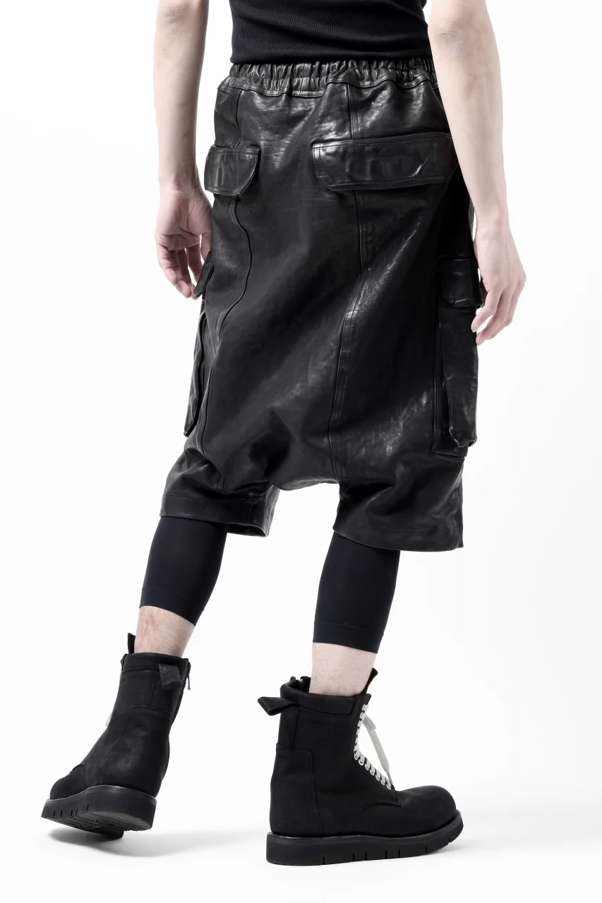 ISAMU KATAYAMA BACKLASH MARYAM LEATHER SARROUEL SHORTS / GARMENT DYED - ITALY KIP (BLACK) - Image 24
