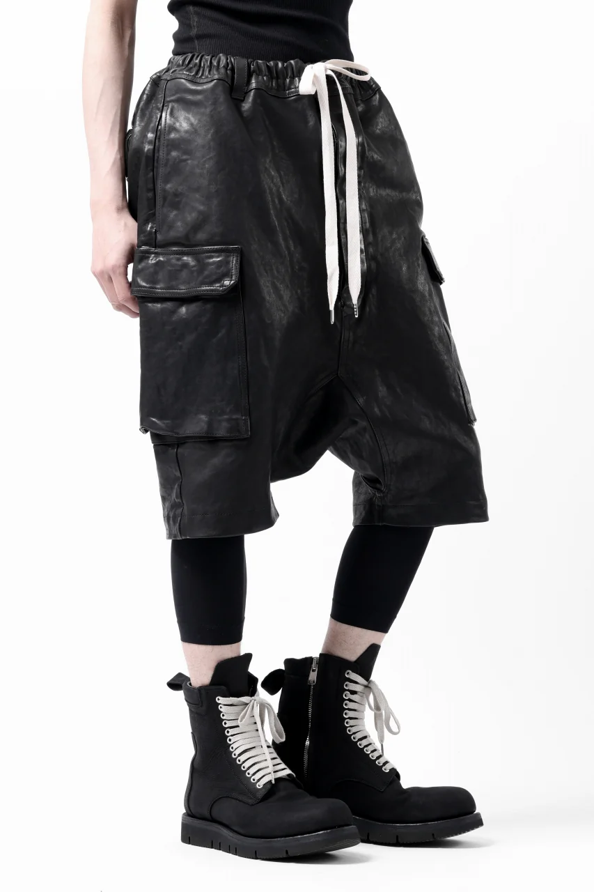 ISAMU KATAYAMA BACKLASH MARYAM LEATHER SARROUEL SHORTS / GARMENT DYED - ITALY KIP (BLACK) - Image 26