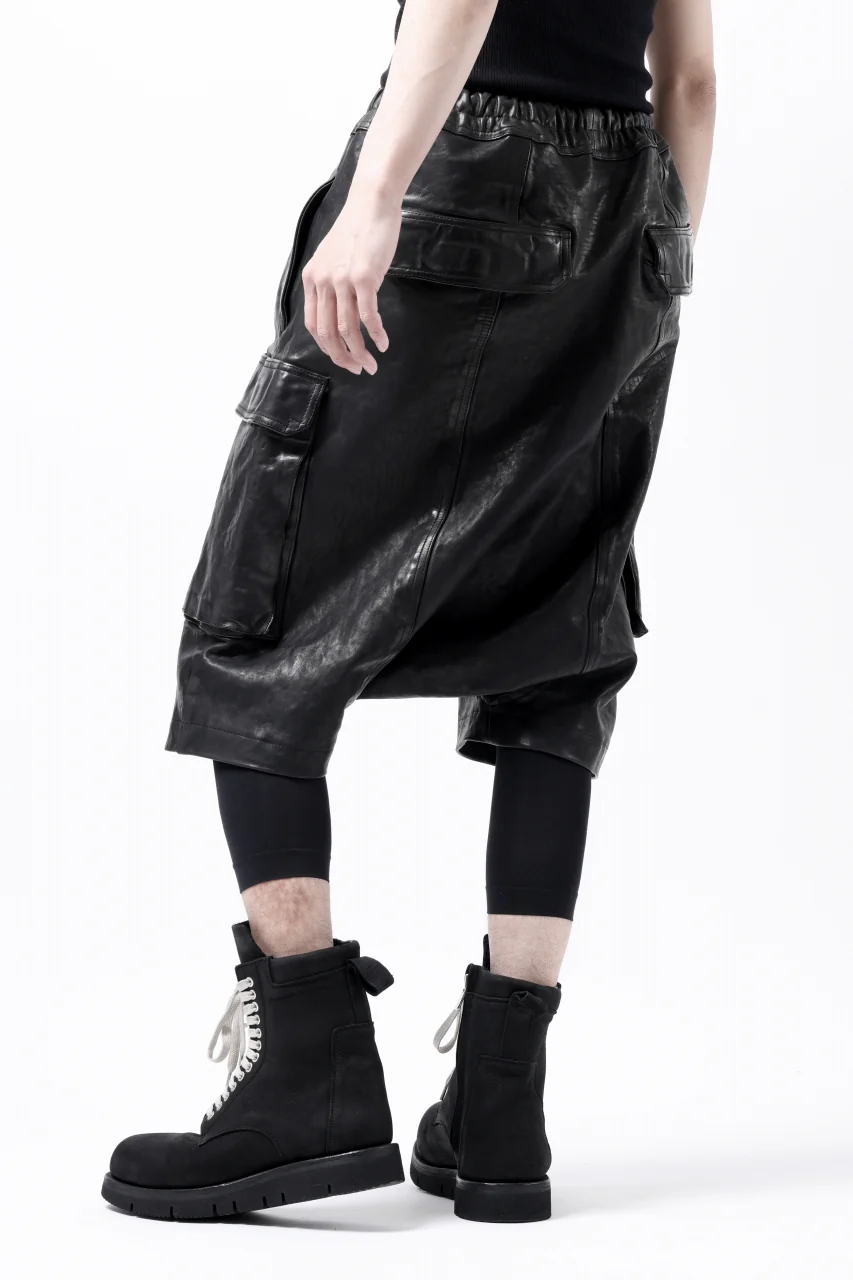 ISAMU KATAYAMA BACKLASH MARYAM LEATHER SARROUEL SHORTS / GARMENT DYED - ITALY KIP (BLACK) - Image 28
