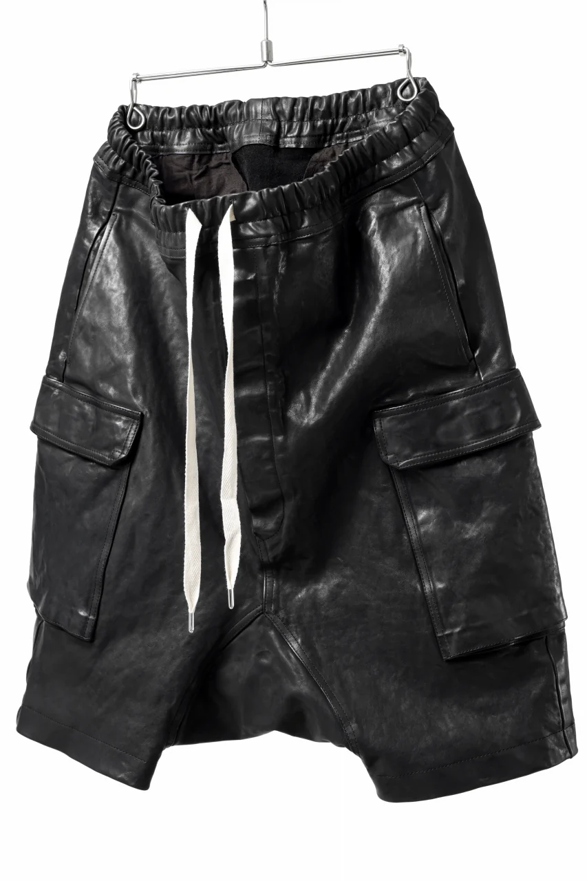 ISAMU KATAYAMA BACKLASH MARYAM LEATHER SARROUEL SHORTS / GARMENT DYED - ITALY KIP (BLACK) - Image 6