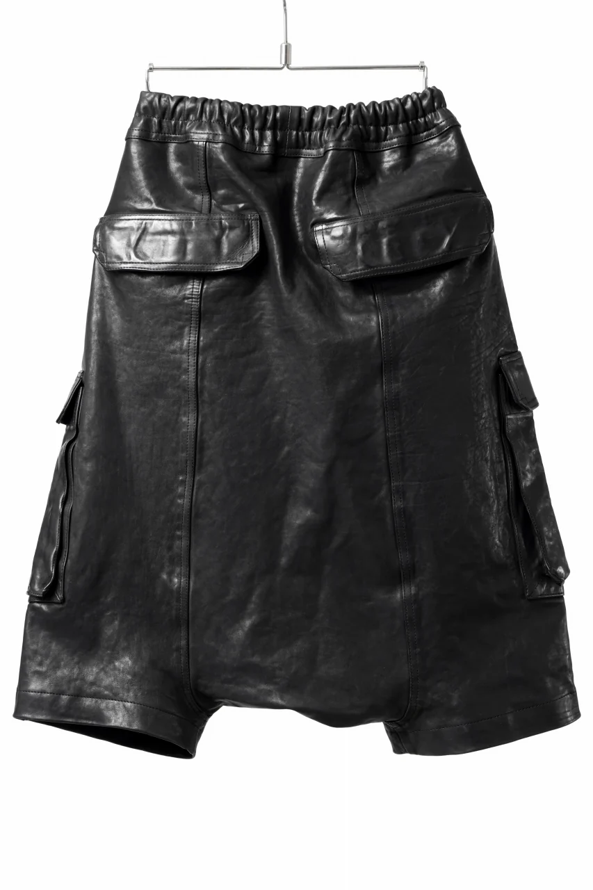 ISAMU KATAYAMA BACKLASH MARYAM LEATHER SARROUEL SHORTS / GARMENT DYED - ITALY KIP (BLACK) - Image 7
