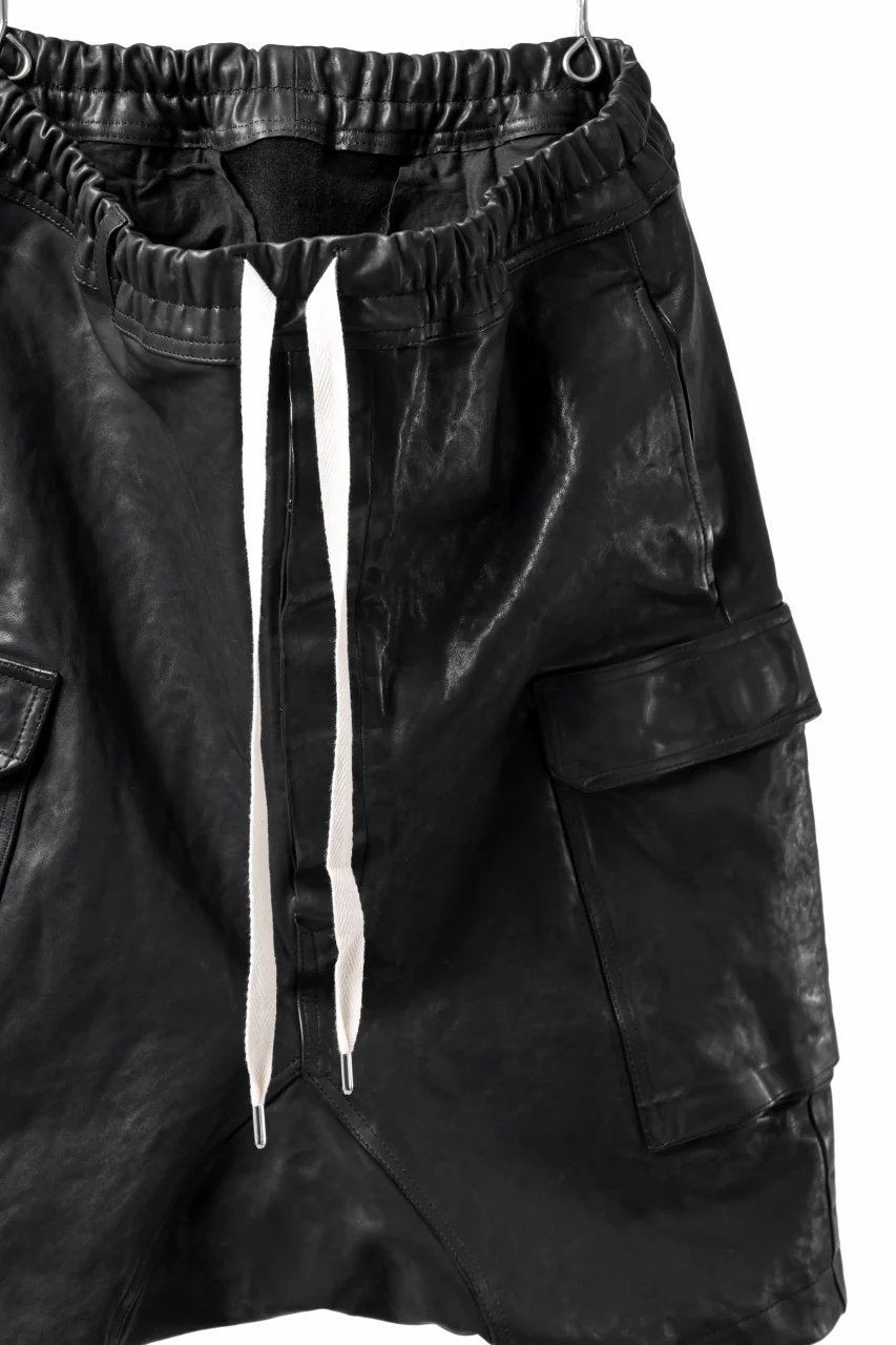 ISAMU KATAYAMA BACKLASH MARYAM LEATHER SARROUEL SHORTS / GARMENT DYED - ITALY KIP (BLACK) - Image 8