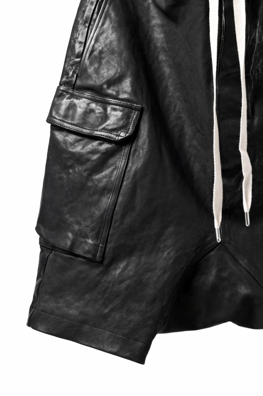 ISAMU KATAYAMA BACKLASH MARYAM LEATHER SARROUEL SHORTS / GARMENT DYED - ITALY KIP (BLACK) - Image 9