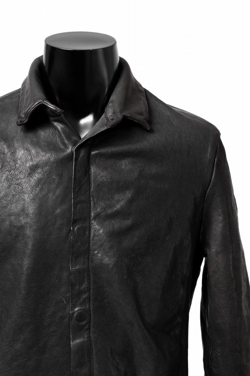 ISAMU KATAYAMA BACKLASH MARYAM LEATHER SHIRT JACKET / GARMENT DYED - ITALY DEER SKIN (BLACK) - Image 11