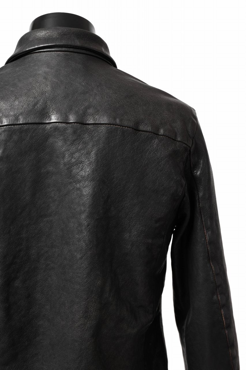 ISAMU KATAYAMA BACKLASH MARYAM LEATHER SHIRT JACKET / GARMENT DYED - ITALY DEER SKIN (BLACK) - Image 19