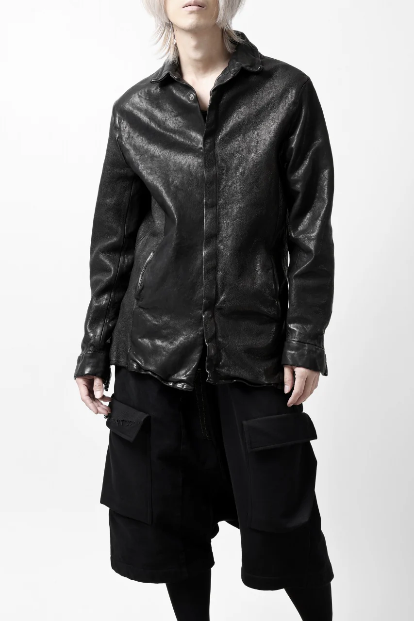 ISAMU KATAYAMA BACKLASH MARYAM LEATHER SHIRT JACKET / GARMENT DYED - ITALY DEER SKIN (BLACK) - Image 2