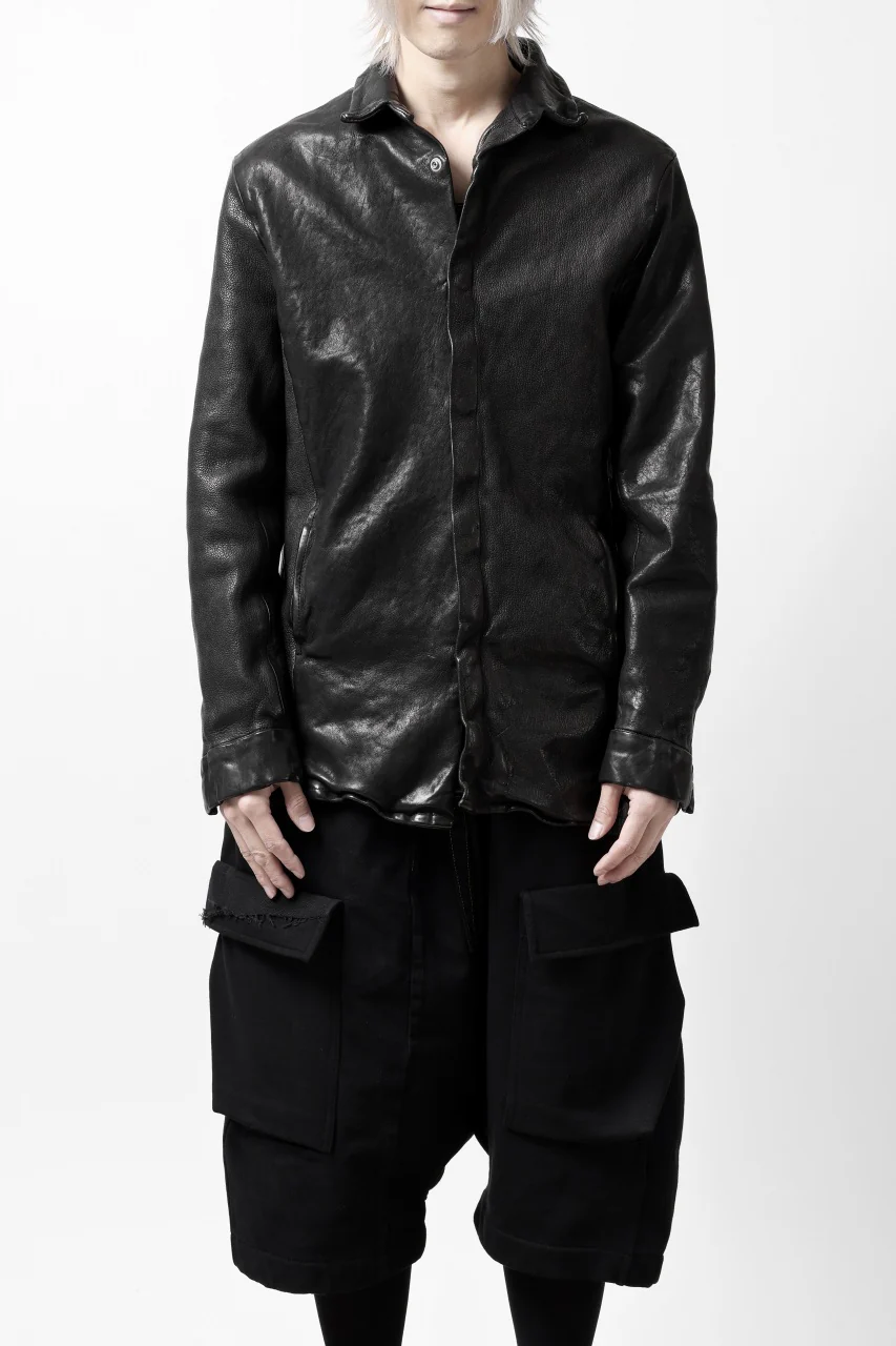 ISAMU KATAYAMA BACKLASH MARYAM LEATHER SHIRT JACKET / GARMENT DYED - ITALY DEER SKIN (BLACK) - Image 24