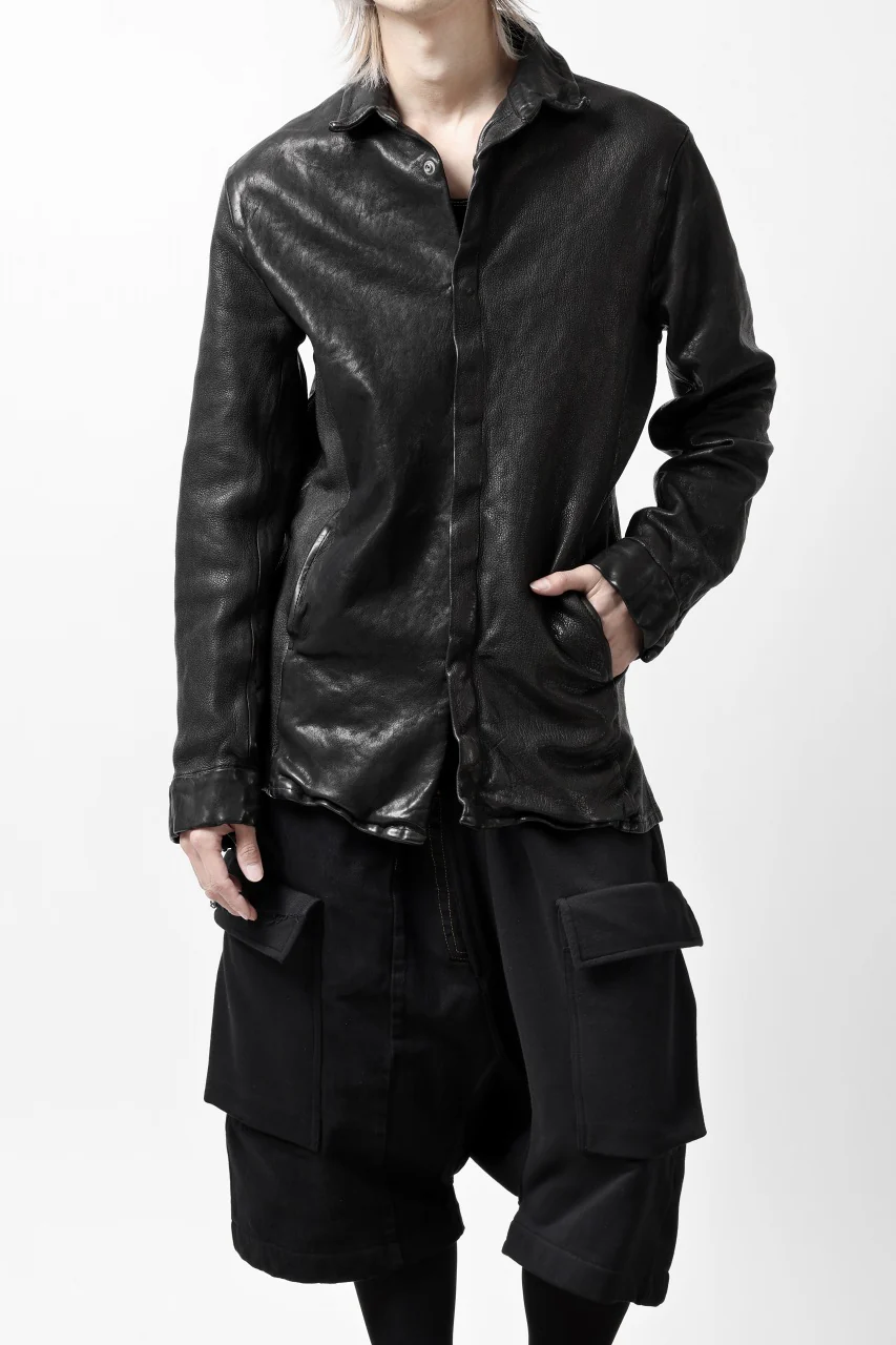 ISAMU KATAYAMA BACKLASH MARYAM LEATHER SHIRT JACKET / GARMENT DYED - ITALY DEER SKIN (BLACK) - Image 25