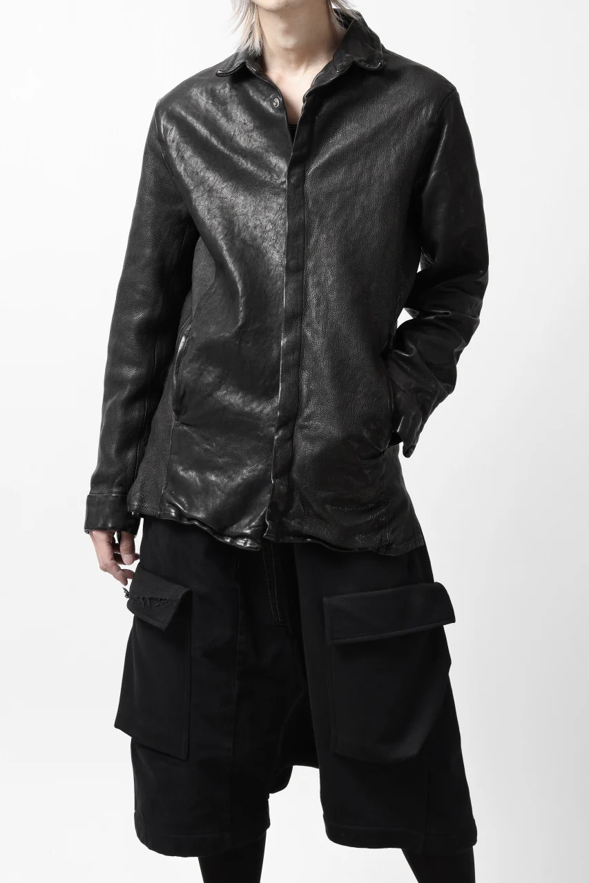 ISAMU KATAYAMA BACKLASH MARYAM LEATHER SHIRT JACKET / GARMENT DYED - ITALY DEER SKIN (BLACK) - Image 26