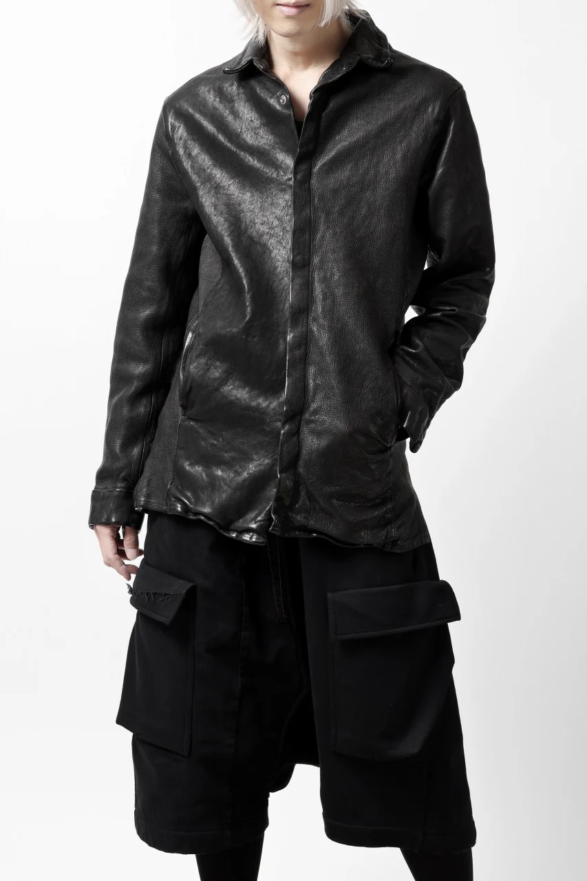 ISAMU KATAYAMA BACKLASH MARYAM LEATHER SHIRT JACKET / GARMENT DYED - ITALY DEER SKIN (BLACK) - Image 27