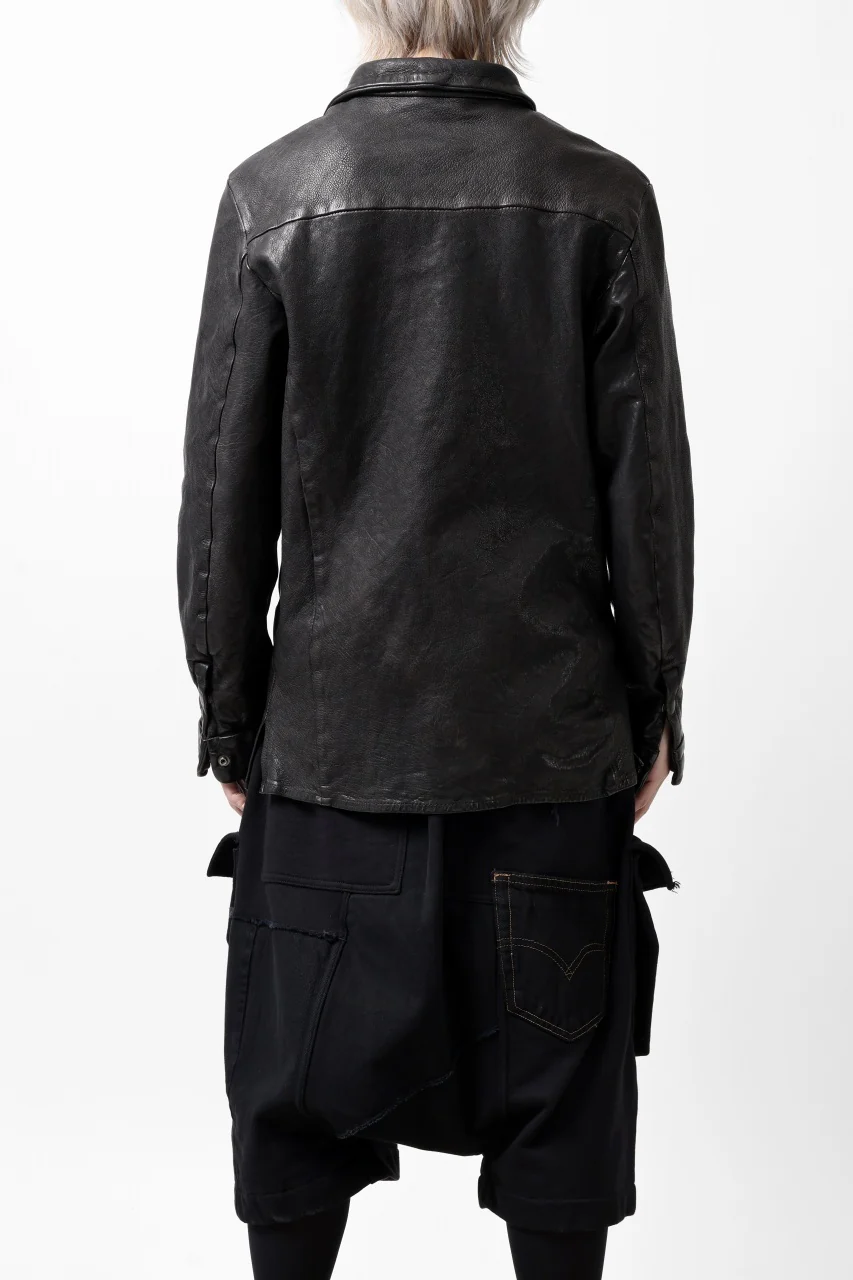 ISAMU KATAYAMA BACKLASH MARYAM LEATHER SHIRT JACKET / GARMENT DYED - ITALY DEER SKIN (BLACK) - Image 32