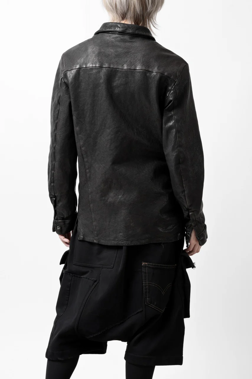 ISAMU KATAYAMA BACKLASH MARYAM LEATHER SHIRT JACKET / GARMENT DYED - ITALY DEER SKIN (BLACK) - Image 4