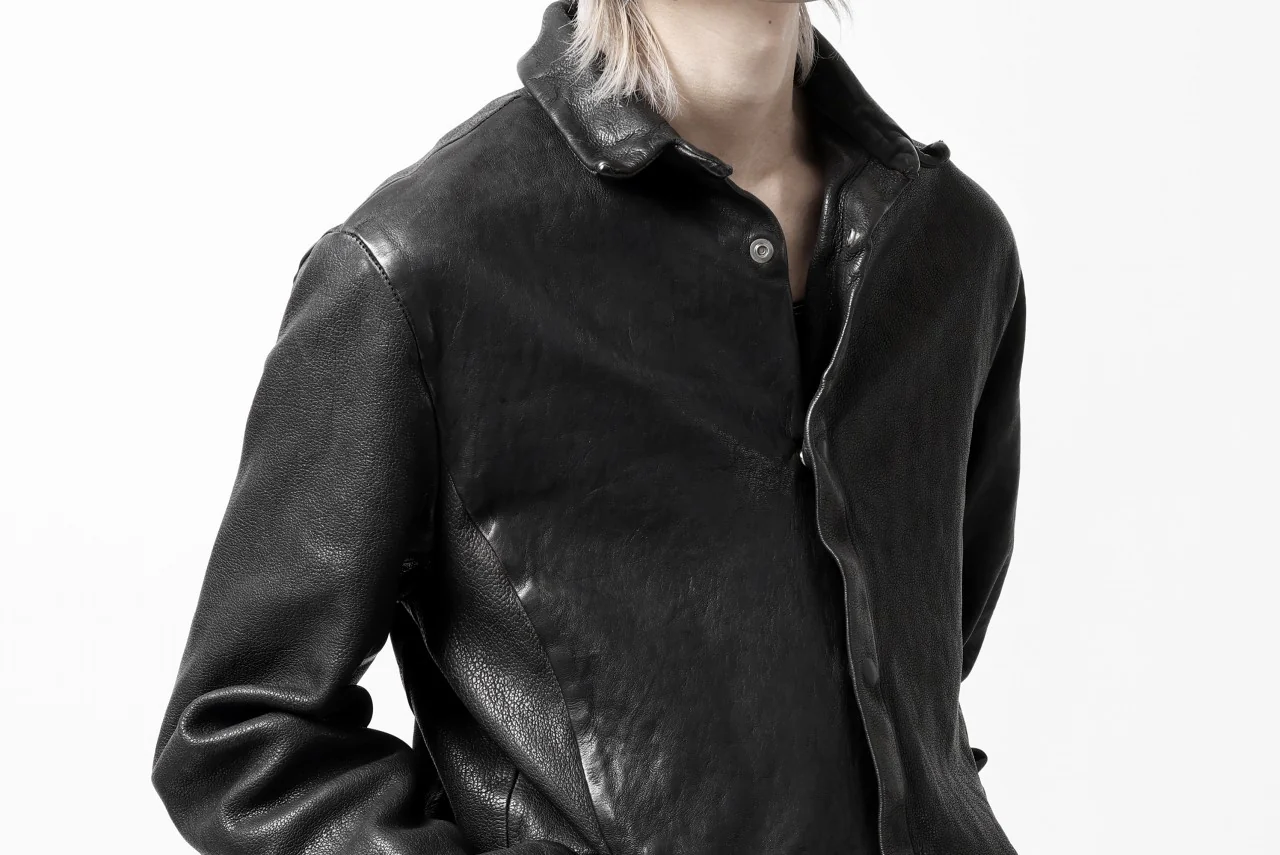 ISAMU KATAYAMA BACKLASH MARYAM LEATHER SHIRT JACKET / GARMENT DYED - ITALY DEER SKIN (BLACK) - Image 42