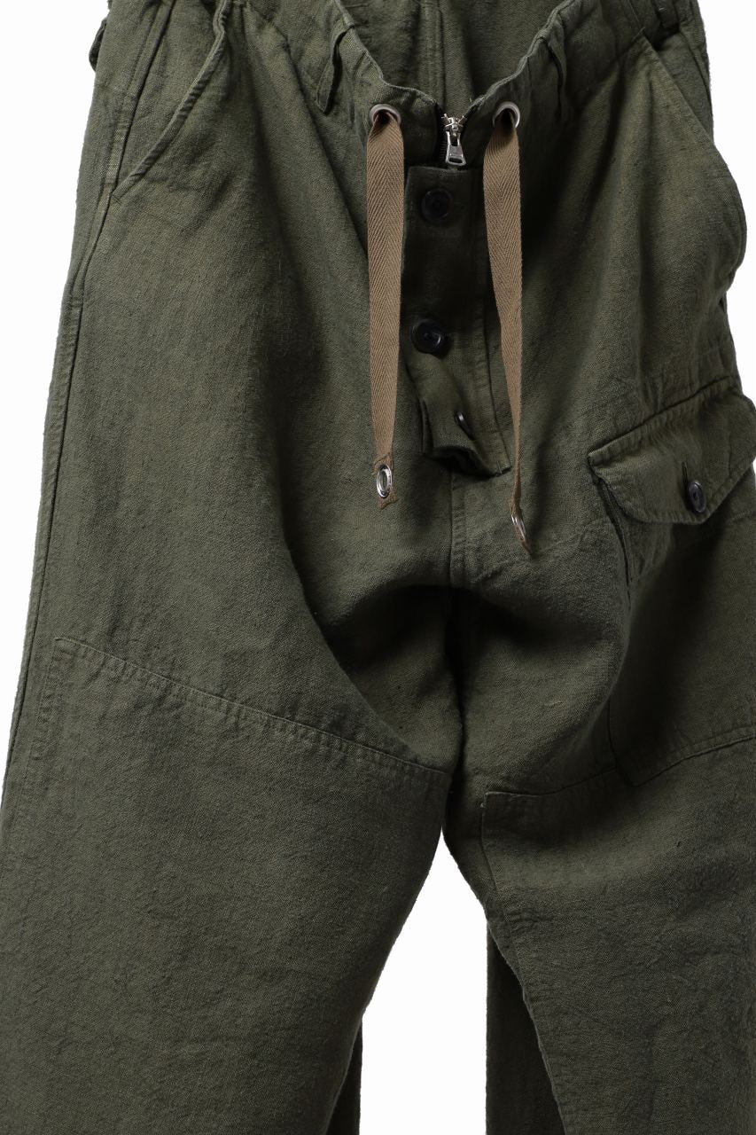 ISAMU KATAYAMA BACKLASH MILITARY TROUSERS / GARMENT NATURAL DYED LINEN CANVAS (KHAKI) - Image 12
