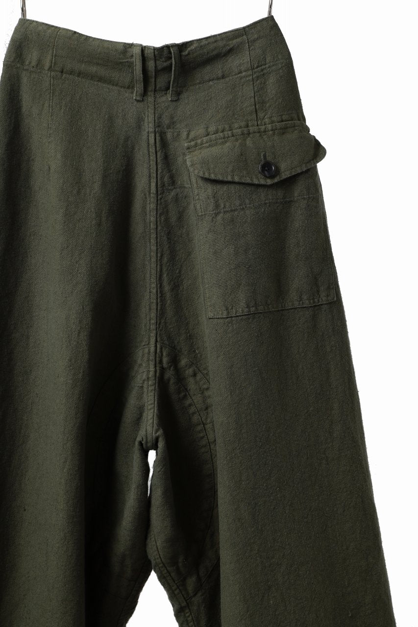 ISAMU KATAYAMA BACKLASH MILITARY TROUSERS / GARMENT NATURAL DYED LINEN CANVAS (KHAKI) - Image 16