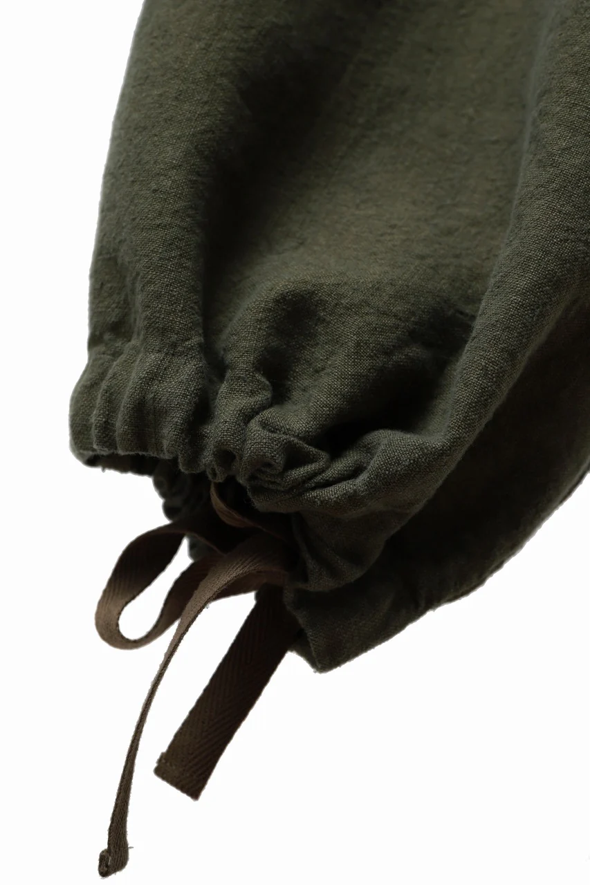 ISAMU KATAYAMA BACKLASH MILITARY TROUSERS / GARMENT NATURAL DYED LINEN CANVAS (KHAKI) - Image 19