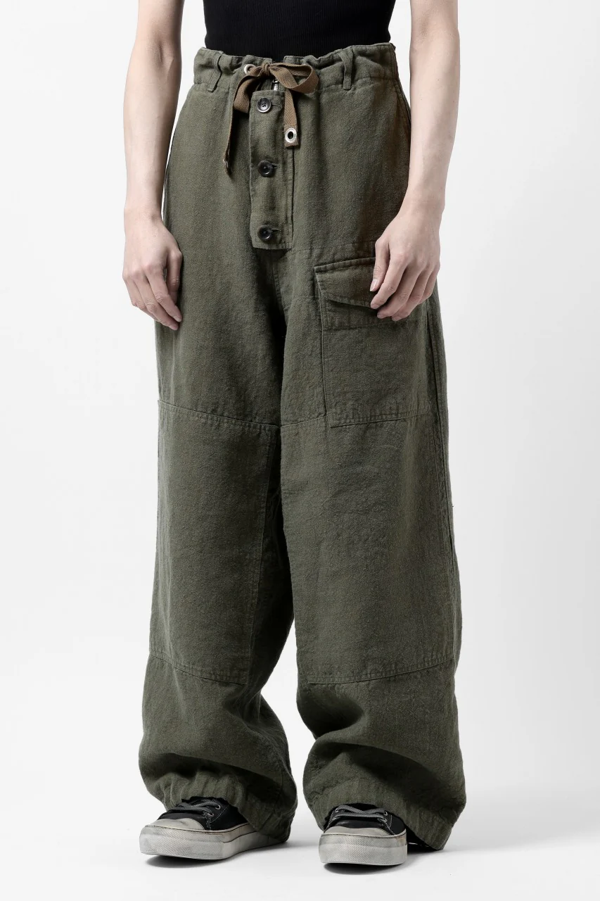 ISAMU KATAYAMA BACKLASH MILITARY TROUSERS / GARMENT NATURAL DYED LINEN CANVAS (KHAKI) - Image 21