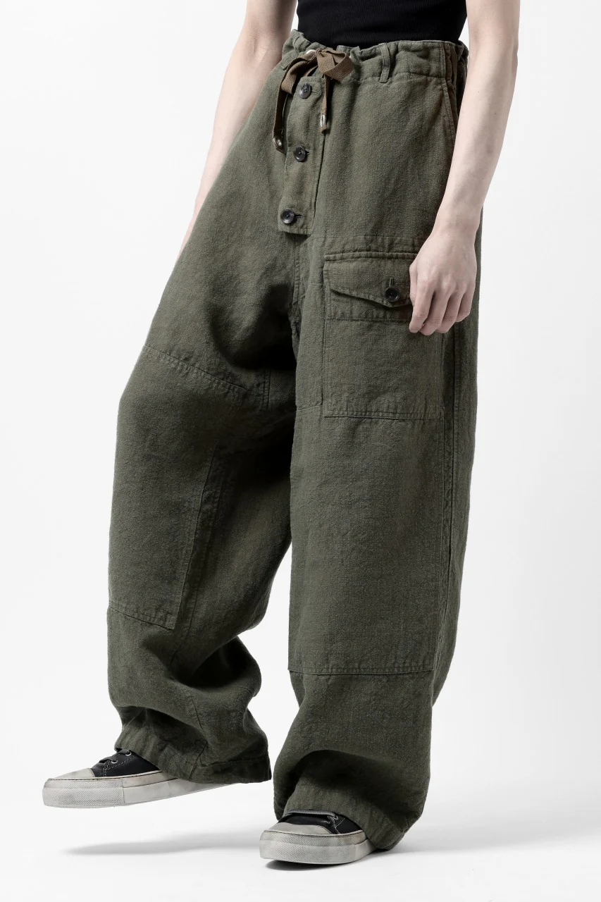ISAMU KATAYAMA BACKLASH MILITARY TROUSERS / GARMENT NATURAL DYED LINEN CANVAS (KHAKI) - Image 22
