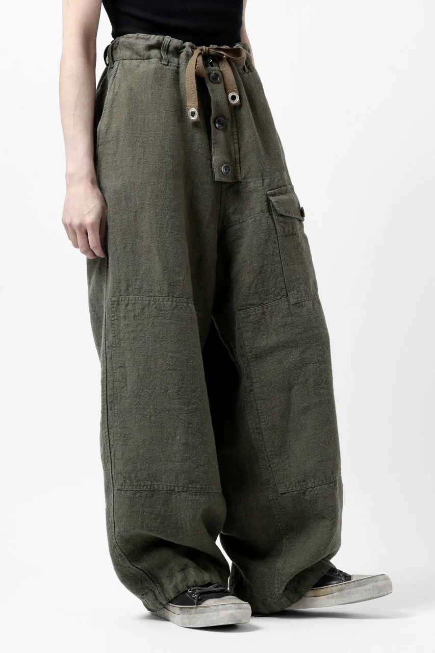ISAMU KATAYAMA BACKLASH MILITARY TROUSERS / GARMENT NATURAL DYED LINEN CANVAS (KHAKI) - Image 23