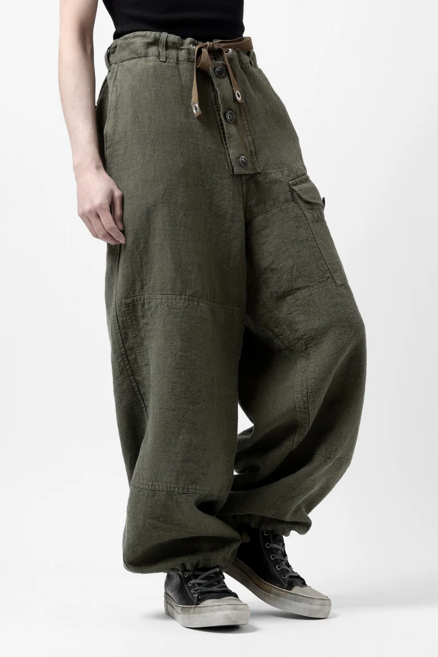 ISAMU KATAYAMA BACKLASH MILITARY TROUSERS / GARMENT NATURAL DYED LINEN CANVAS (KHAKI) - Image 25