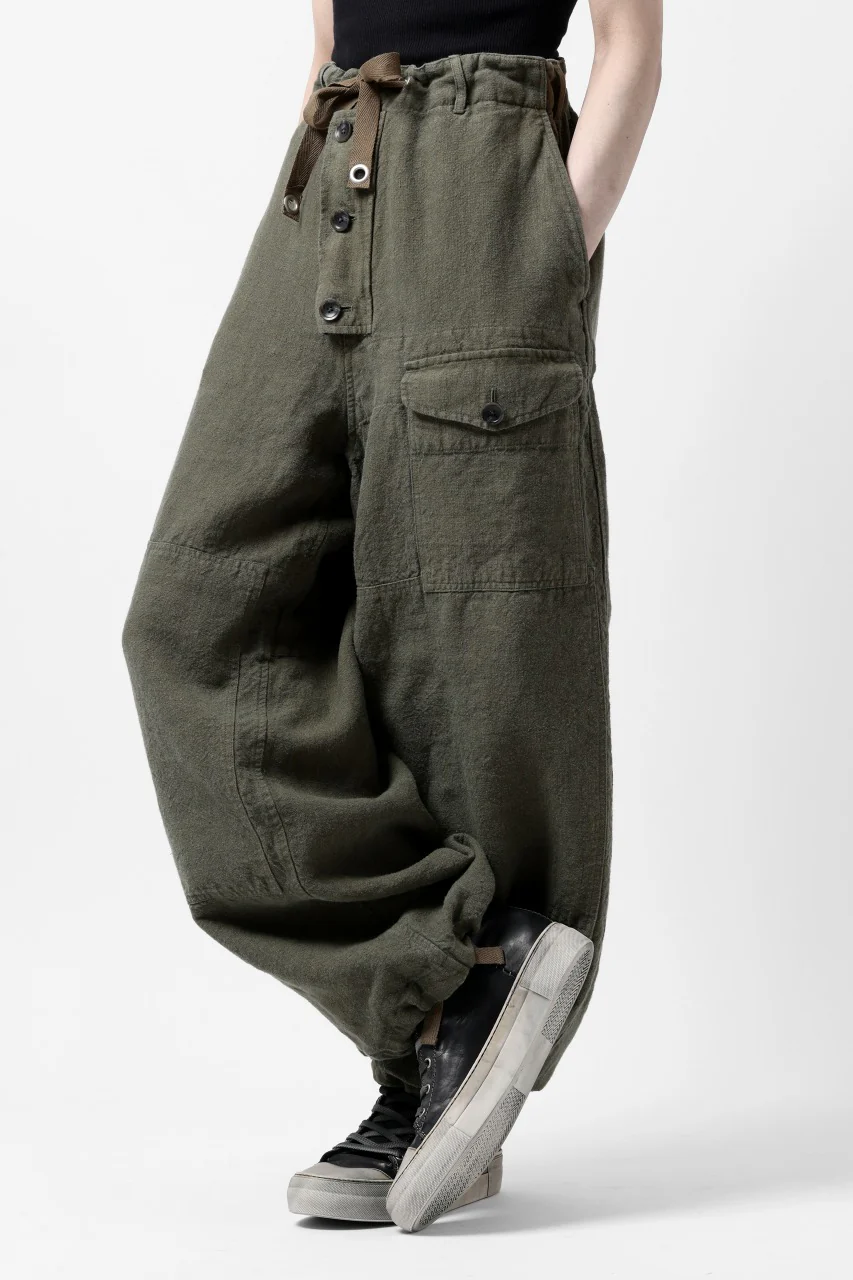 ISAMU KATAYAMA BACKLASH MILITARY TROUSERS / GARMENT NATURAL DYED LINEN CANVAS (KHAKI) - Image 26