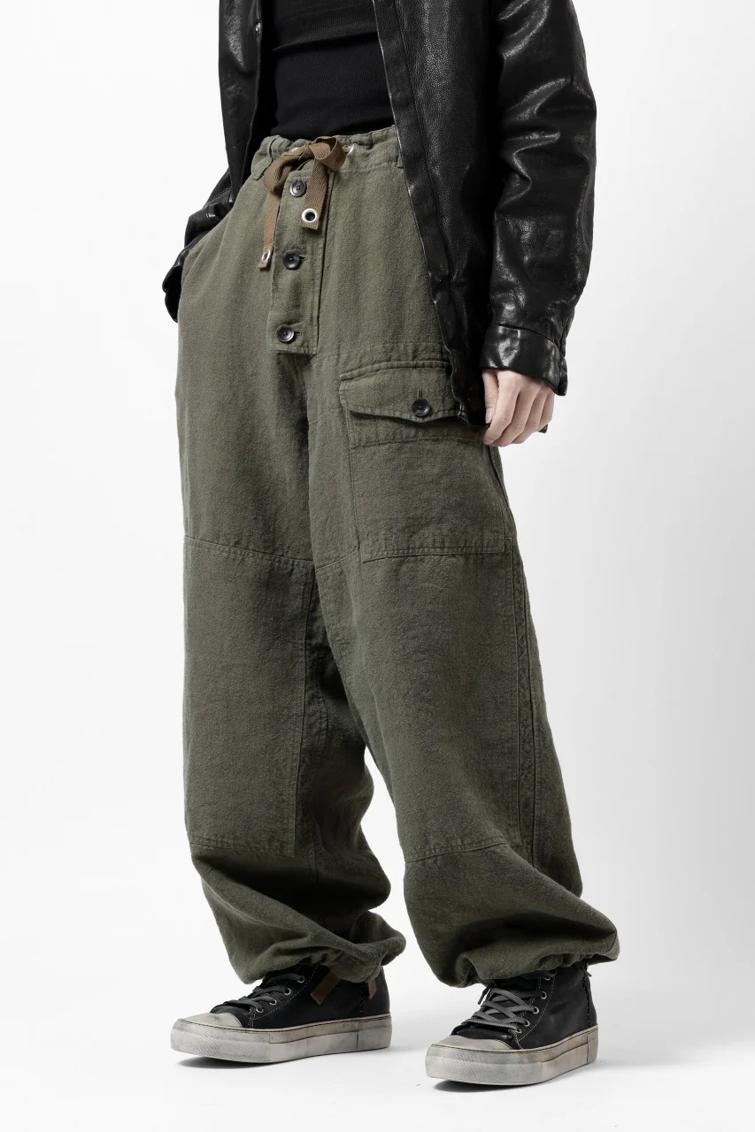 ISAMU KATAYAMA BACKLASH MILITARY TROUSERS / GARMENT NATURAL DYED LINEN CANVAS (KHAKI) - Image 27
