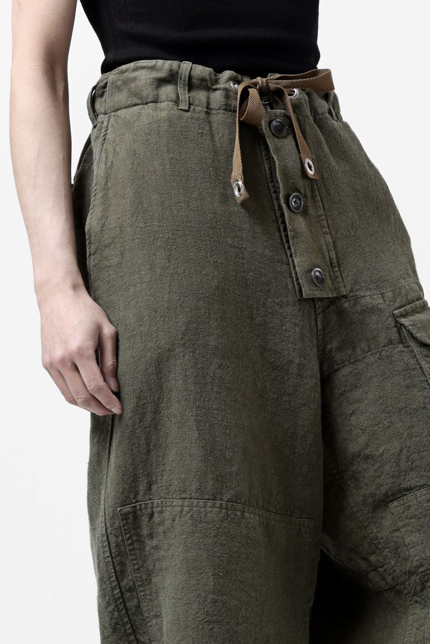 ISAMU KATAYAMA BACKLASH MILITARY TROUSERS / GARMENT NATURAL DYED LINEN CANVAS (KHAKI) - Image 34