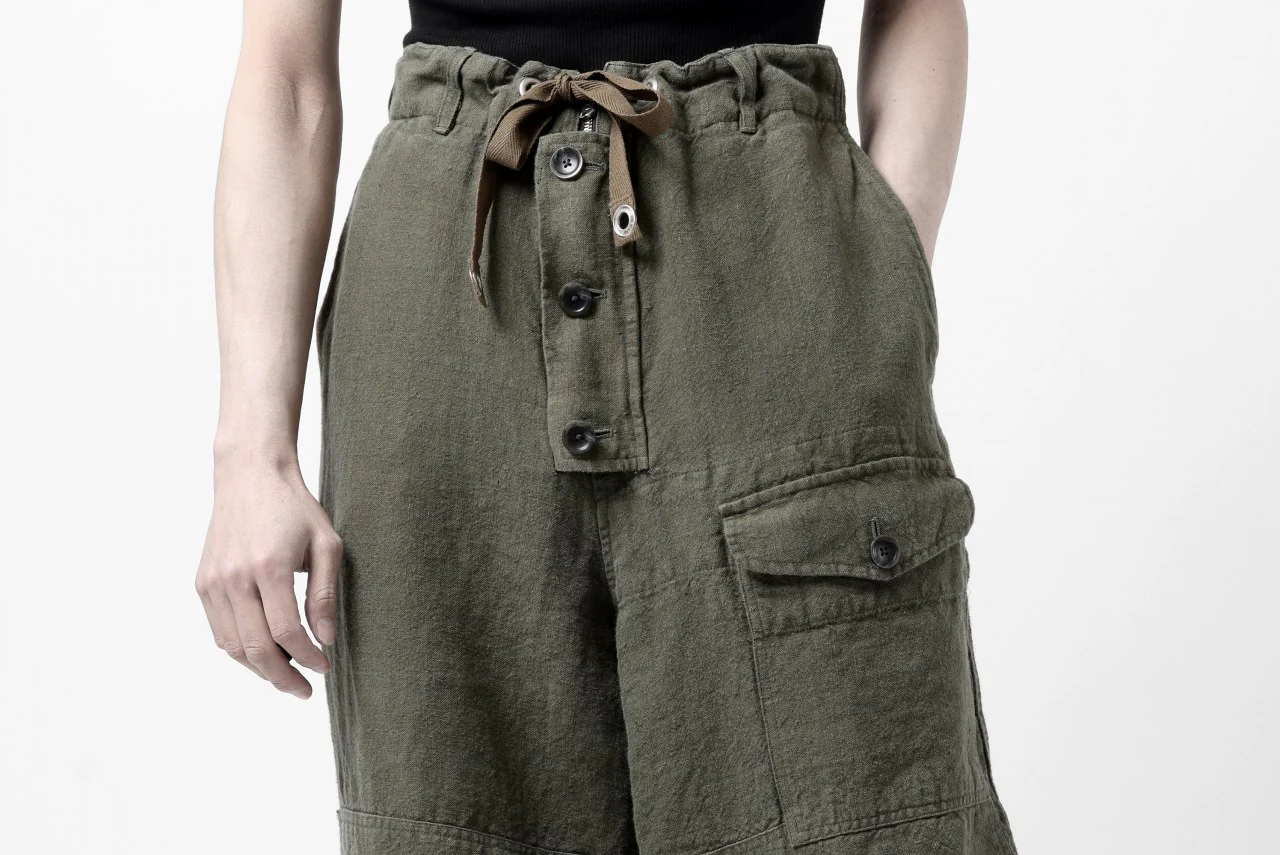 ISAMU KATAYAMA BACKLASH MILITARY TROUSERS / GARMENT NATURAL DYED LINEN CANVAS (KHAKI) - Image 38