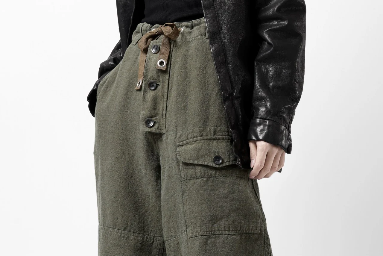 ISAMU KATAYAMA BACKLASH MILITARY TROUSERS / GARMENT NATURAL DYED LINEN CANVAS (KHAKI) - Image 39