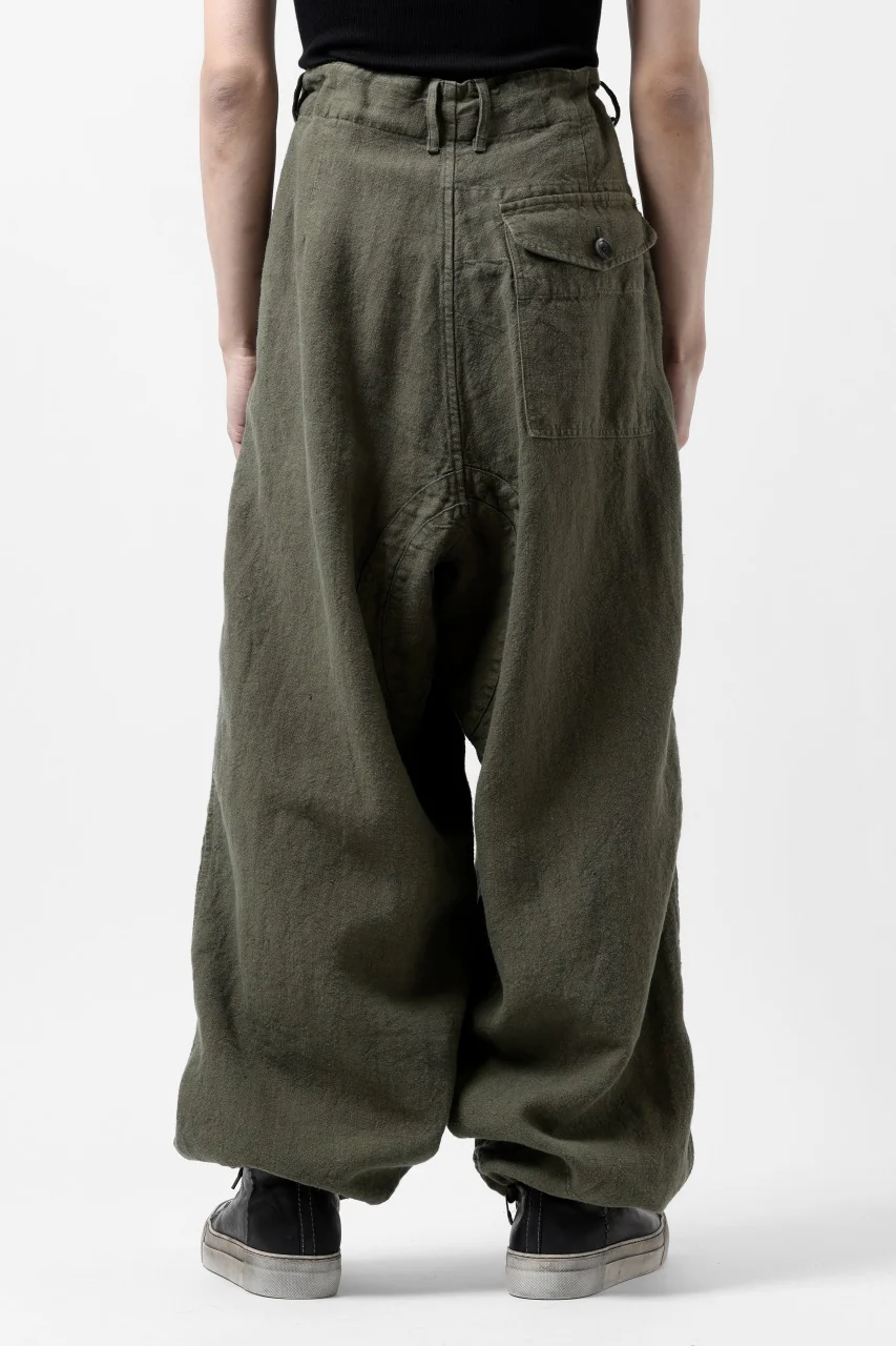 ISAMU KATAYAMA BACKLASH MILITARY TROUSERS / GARMENT NATURAL DYED LINEN CANVAS (KHAKI) - Image 4