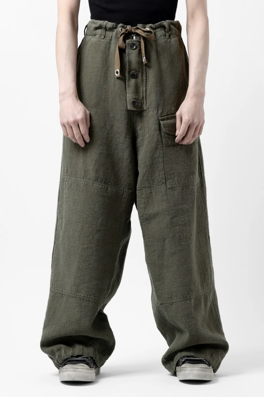 ISAMU KATAYAMA BACKLASH MILITARY TROUSERS / GARMENT NATURAL DYED LINEN CANVAS (KHAKI) - Image 5