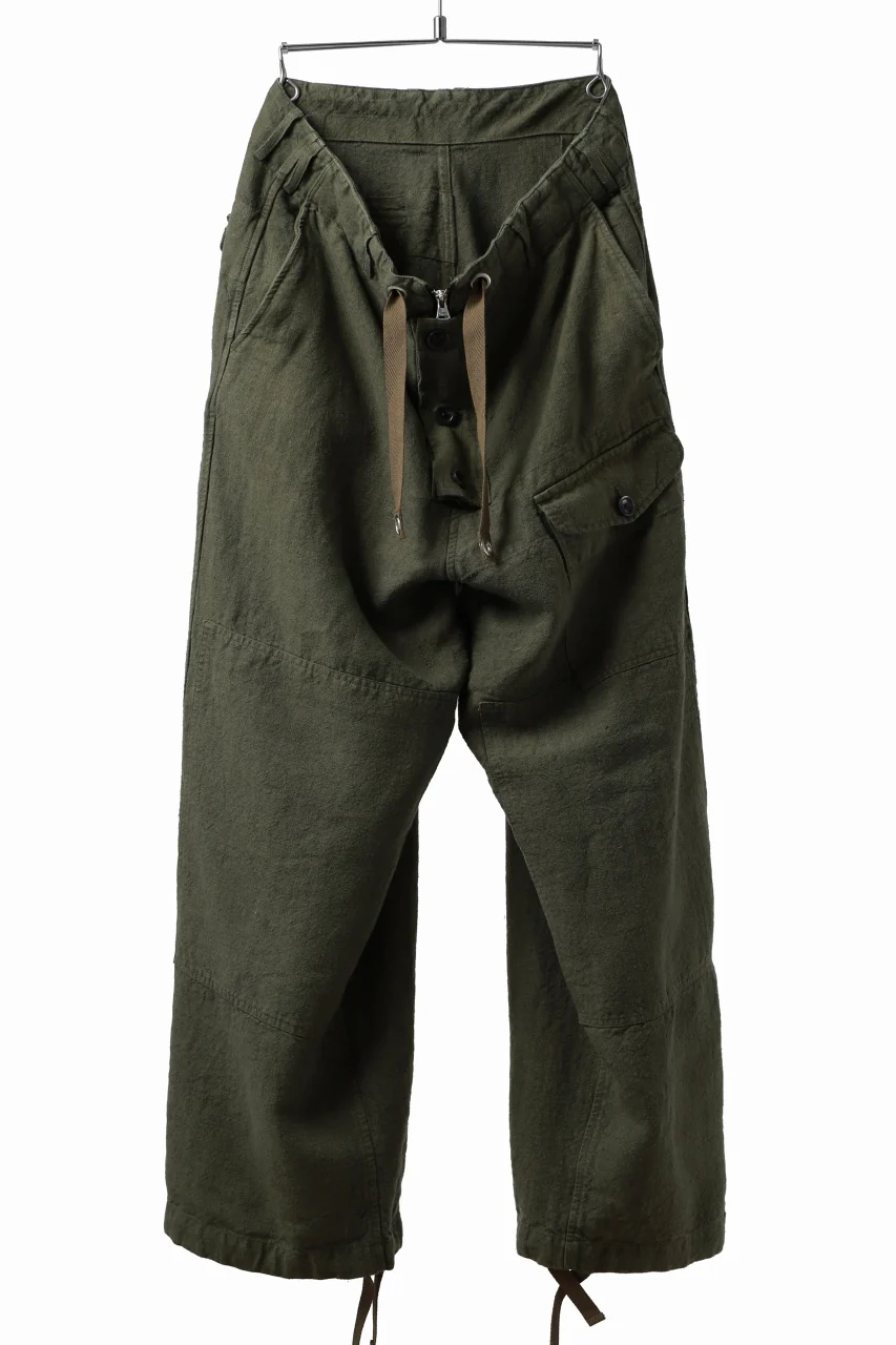 ISAMU KATAYAMA BACKLASH MILITARY TROUSERS / GARMENT NATURAL DYED LINEN CANVAS (KHAKI) - Image 6