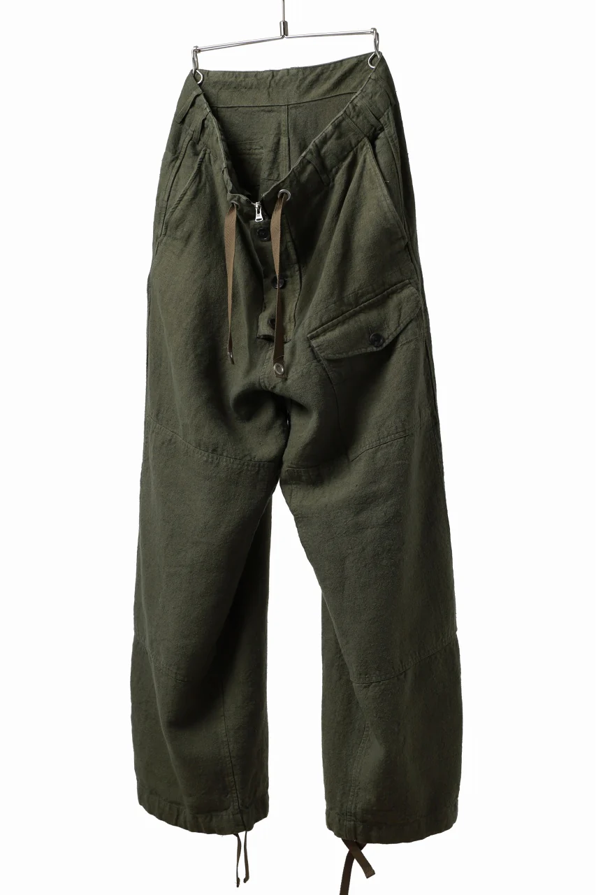 ISAMU KATAYAMA BACKLASH MILITARY TROUSERS / GARMENT NATURAL DYED LINEN CANVAS (KHAKI) - Image 7