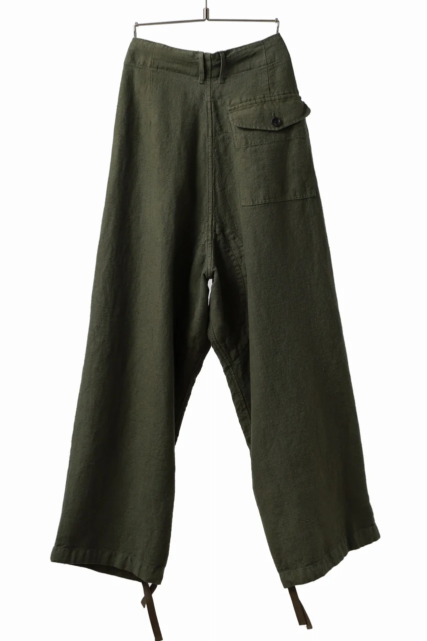 ISAMU KATAYAMA BACKLASH MILITARY TROUSERS / GARMENT NATURAL DYED LINEN CANVAS (KHAKI) - Image 8