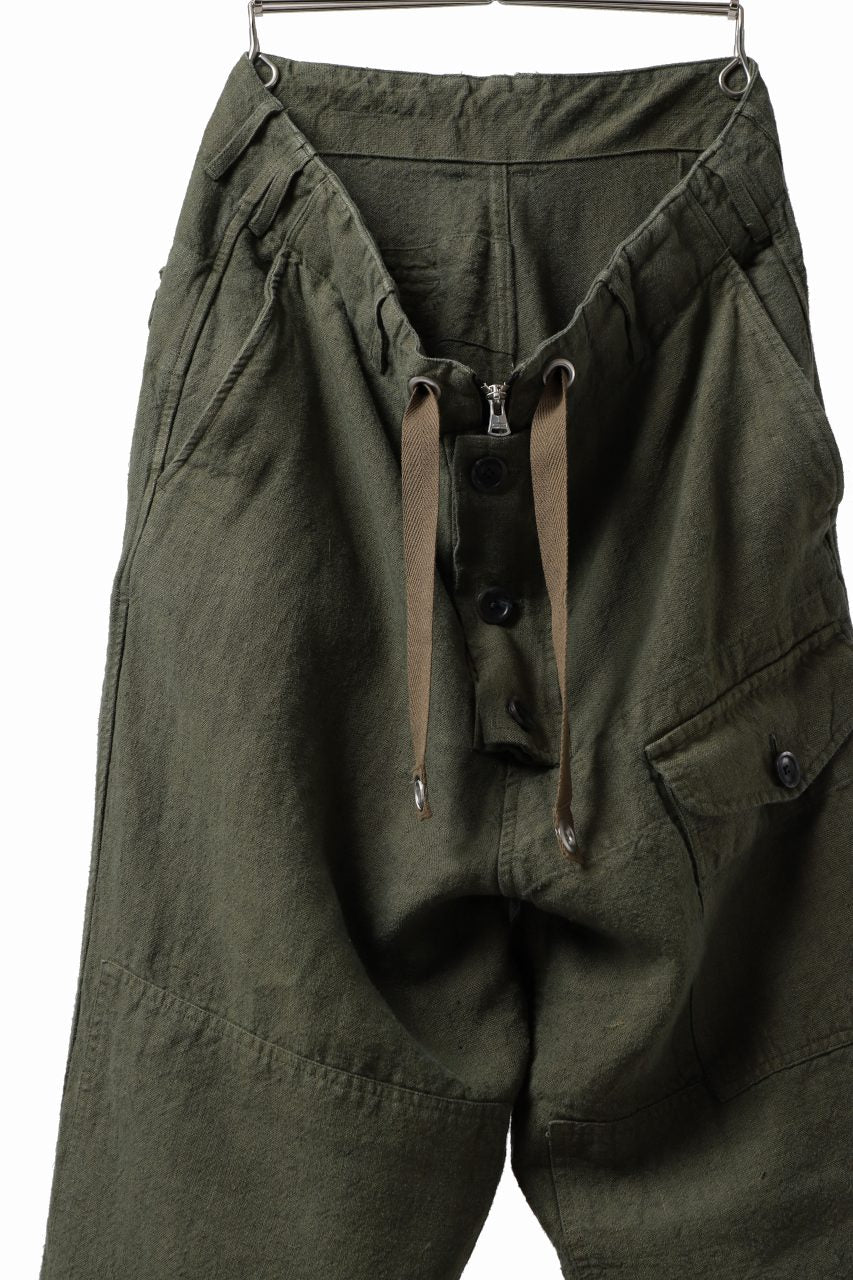 ISAMU KATAYAMA BACKLASH MILITARY TROUSERS / GARMENT NATURAL DYED LINEN CANVAS (KHAKI) - Image 9