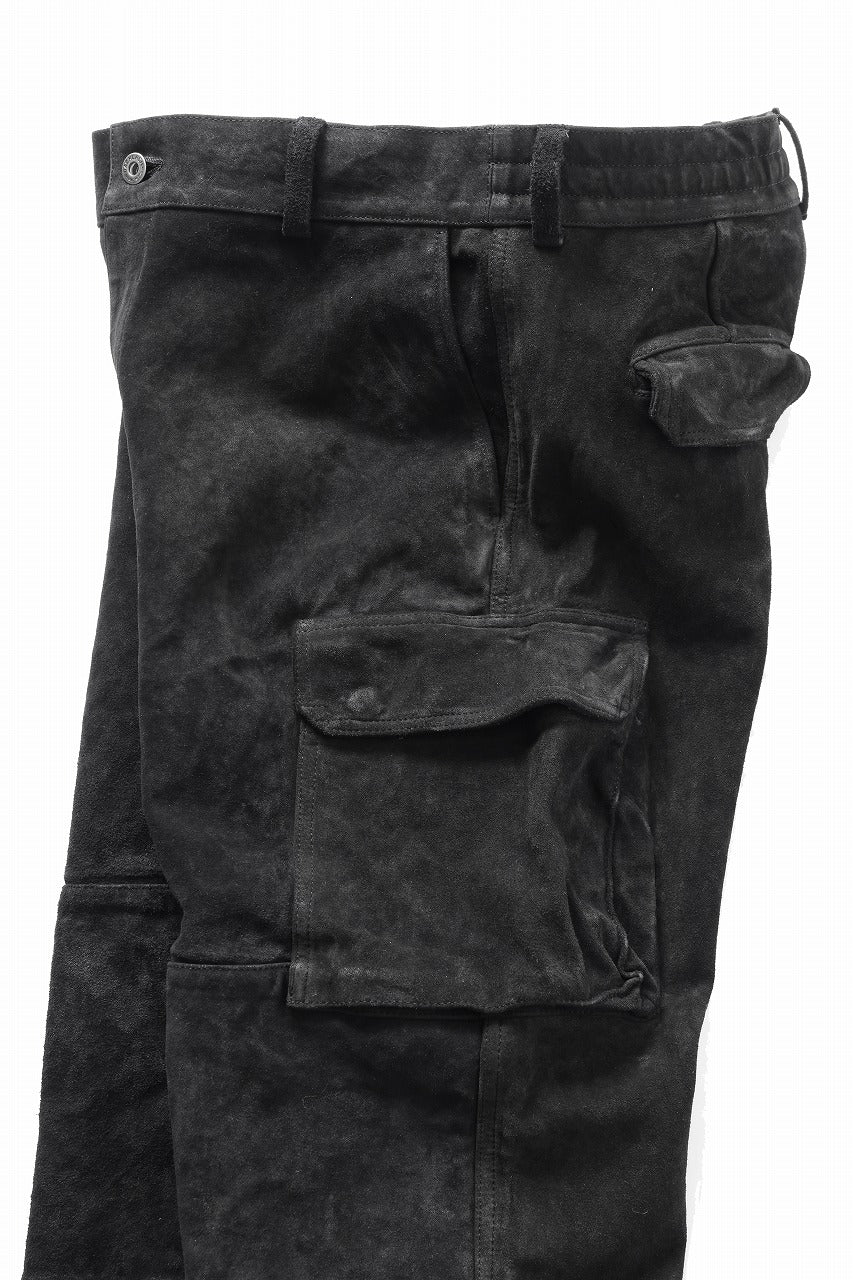 ISAMU KATAYAMA BACKLASH MILITARY TROUSERS M47 / GARMENT DYED JAPAN STEER VELOR SUEDE COMBINATION TANNED (BLACK) - Image 12