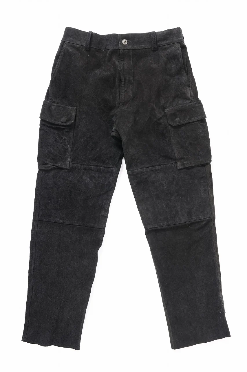 ISAMU KATAYAMA BACKLASH MILITARY TROUSERS M47 / GARMENT DYED JAPAN STEER VELOR SUEDE COMBINATION TANNED (BLACK) - Image 2
