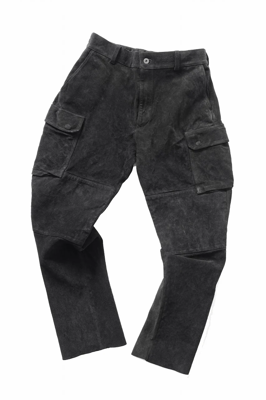 ISAMU KATAYAMA BACKLASH MILITARY TROUSERS M47 / GARMENT DYED JAPAN STEER VELOR SUEDE COMBINATION TANNED (BLACK) - Image 4