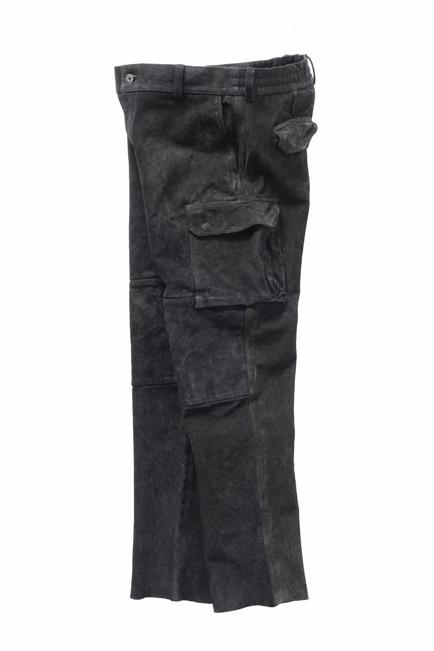 ISAMU KATAYAMA BACKLASH MILITARY TROUSERS M47 / GARMENT DYED JAPAN STEER VELOR SUEDE COMBINATION TANNED (BLACK) - Image 5